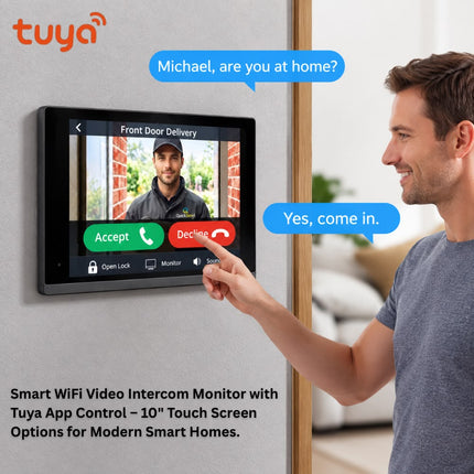شاشة انتركم فيديو ذكية Tuya WiFi مقاس 10 إنش – IPS HD مع تسجيل وتحكم بالتطبيق