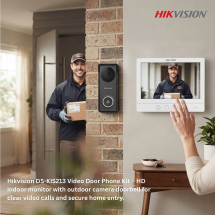 طقم انتركم فيديو Hikvision DS-KIS213 – شاشة LCD مقاس 7 إنش مع كاميرا جرس باب خارجية