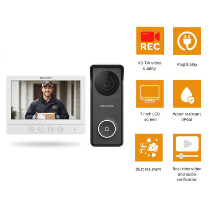 طقم انتركم فيديو Hikvision DS-KIS213 – شاشة LCD مقاس 7 إنش مع كاميرا جرس باب خارجية