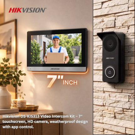 طقم انتركم فيديو هيكفيجن – شاشة HD مقاس 7 إنش مع وحدة باب خارجية وتحكم Hik-Connect – DS-KIS313