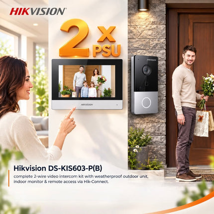 طقم انتركم فيديو IP هيكفيجن بنظام سلكين – شاشة داخلية مع وحدة باب خارجية وتحكم Hik-Connect – DS-KIS603-P(B)