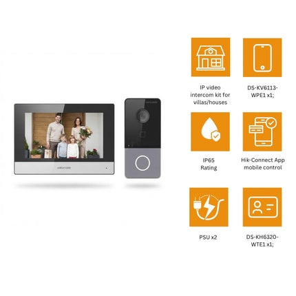 طقم انتركم فيديو IP هيكفيجن بنظام سلكين – شاشة داخلية مع وحدة باب خارجية وتحكم Hik-Connect – DS-KIS603-P(B)