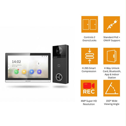 Hikvision 4MP IP Video Intercom Kit with 7-Inch Touchscreen, Wi-Fi & Bluetooth – DS-KIS610-P