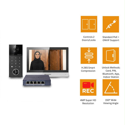 Hikvision 4MP IP Video Intercom Kit with 7-Inch Touchscreen, PIN Code, Wi-Fi & Bluetooth – DS-KIS612-P