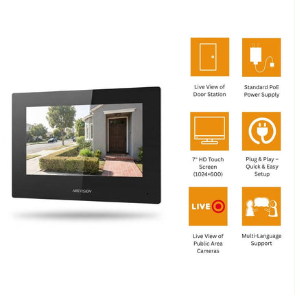 Hikvision 7-Inch IP Video Intercom Indoor Touch Screen with PoE – DS-KH6320-LE1(B)