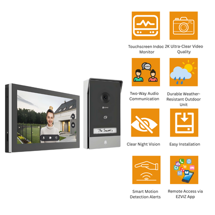 EZVIZ CP7 2K Smart Home Video Door Phone | Touchscreen Indoor Monitor | Two-Way Talk | Smart Notifications | Night Vision | Wi-Fi Video Door Entry System