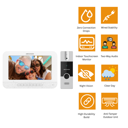 Hikvision DS-KIS202T Wired Video Door Phone | Indoor Monitor + Outdoor Camera | Two-Way Audio | Clear Day & Night Vision | Reliable Home Entry System
