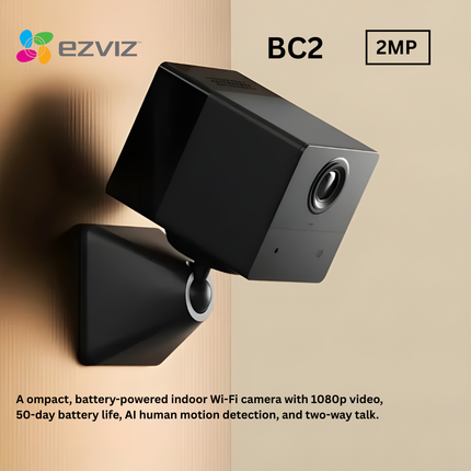 EZVIZ BC2 Battery-Powered Wi-Fi Smart Camera | 2MP Indoor Security | Rechargeable Battery | Two-Way Talk | Motion Detection | Easy Magnetic Mount