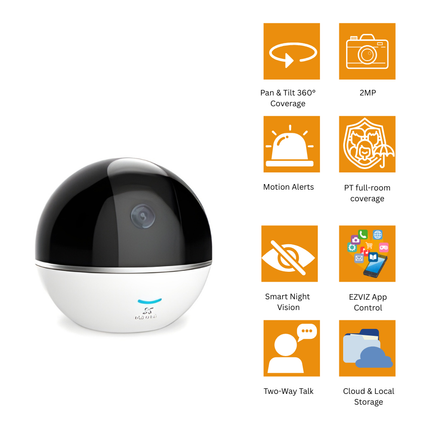 EZVIZ CV2 (C6CT) Indoor PT Dome Camera | 2MP Wi-Fi Security Cam | Pan & Tilt | Motion Detection | Two-Way Talk | Night Vision