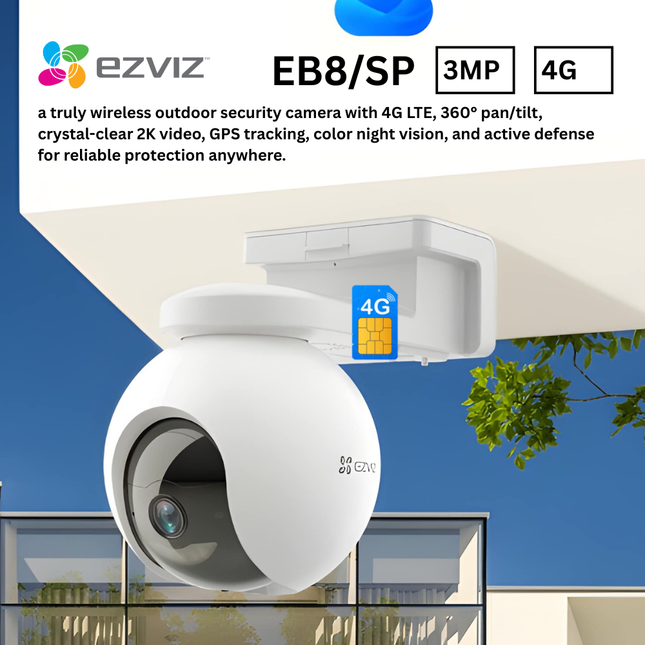 EZVIZ EB8/SP 2K Pan & Tilt 4G Battery Camera | Outdoor Wireless Security | Solar Panel Supported | 3MP Resolution | Motion Alerts | Two-Way Talk | Weatherproof