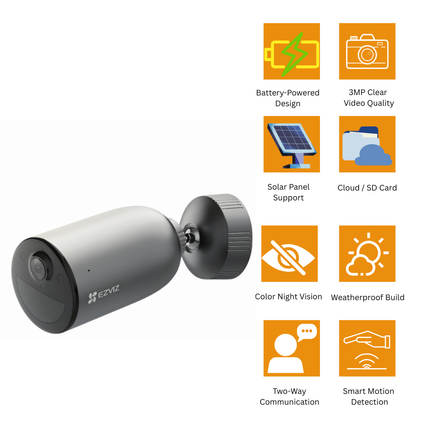 EZVIZ EB3 3MP Standalone Smart Outdoor Camera | Battery-Powered | Color Night Vision | Two-Way Audio | Smart Motion Detection | Weatherproof Wi-Fi Camera