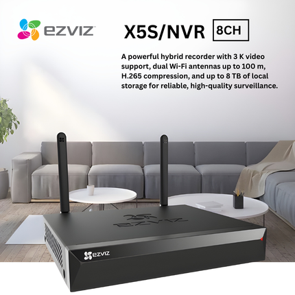 EZVIZ X5S 8-Channel Wireless NVR | Supports 5MP Cameras | Wi-Fi Video Recorder | Smart Playback & Motion Detection | HDMI Output | Remote Monitoring
