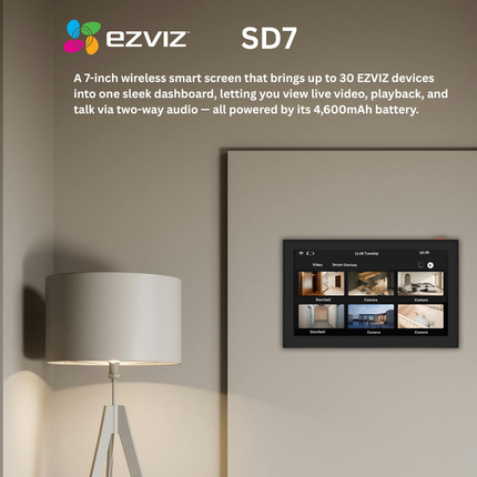 EZVIZ SD7 Smart Indoor Display | 7-Inch Touchscreen | Live View & Playback for EZVIZ Cameras | Smart Home Control Panel | Wi-Fi Connectivity
