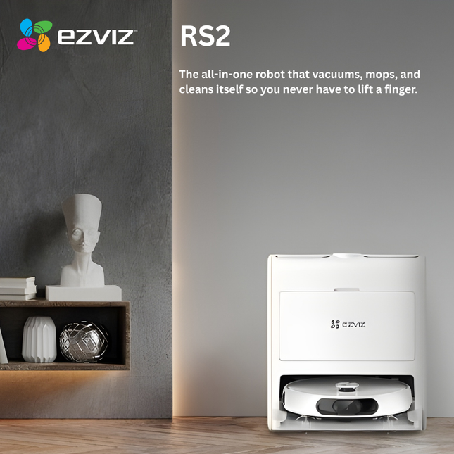 EZVIZ RS2 Robot Vacuum & Mop Combo | Self-Cleaning Base, Smart Mapping, 2-in-1 Powerful Suction & Mopping | Works with Alexa & Google Home | Automatic Dust & Water Management