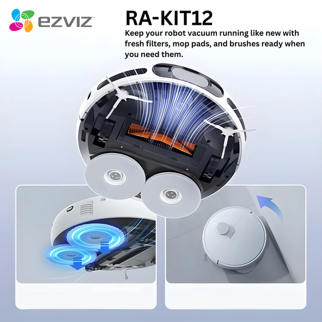 EZVIZ RA-KIT12 Replacement Accessory Kit | High-Efficiency Filter, Side Brushes & Mop Pads | For EZVIZ Robot Vacuum Models | Long-Lasting Performance & Improved Air Quality