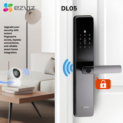 EZVIZ DL05 Smart Fingerprint Lock | 7-in-1 Keyless Entry Door Lock | Wi-Fi & Bluetooth | IP65 Weatherproof Front Panel | Supports Fingerprint, PIN, Card, Key & App Control | Smart Door Lock for Homes