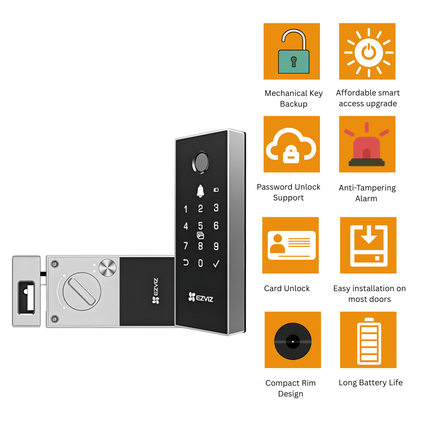 EZVIZ DL03 Smart Rim Lock | Wi-Fi Digital Door Lock with Multi-Method Keyless Entry | Remote App Control & Real-Time Alerts | Anti-Tamper Alarm & Anti-Peeping Codes | 2.4 GHz Wi-Fi Smart Lock for Apartments & Homes