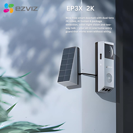 EZVIZ EP3X 2K Battery-Powered Video Doorbell with Solar Panel | Wireless Installation | Smart Human Detection | Two-Way Talk | Night Vision | Long Battery Life