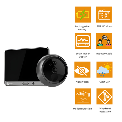 EZVIZ DP2C 2MP Wire-Free Peephole Door Camera | Smart Display | Motion Detection | Two-Way Talk | Night Vision | Easy Installation