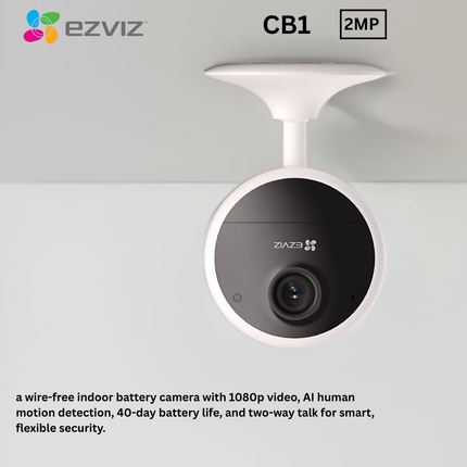 EZVIZ CB1 Wi-Fi Smart Home Battery Camera | 2MP Indoor Security Cam | Long-Lasting Battery | Two-Way Talk | Motion Detection | Works with Alexa & Google Assistant