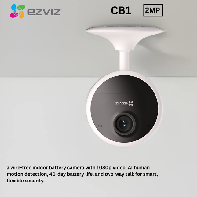 EZVIZ CB1 Wi-Fi Smart Home Battery Camera | 2MP Indoor Security Cam | Long-Lasting Battery | Two-Way Talk | Motion Detection | Works with Alexa & Google Assistant