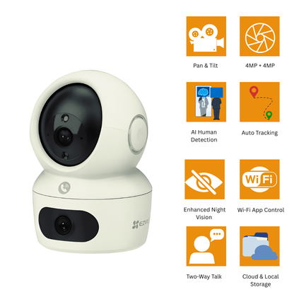 EZVIZ H7C Dual-Lens 2K+ Pan & Tilt Wi-Fi Camera | 4MP + 4MP Dual View | Auto Tracking | Two-Way Talk | Human Detection | Smart Home Security