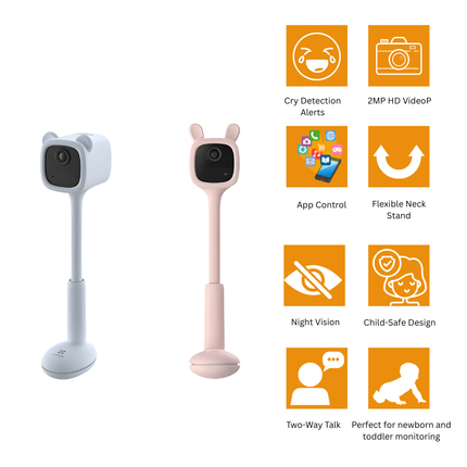 EZVIZ BM1 Baby Monitor Camera | 2MP Wi-Fi Baby Cam | Cry Detection | Two-Way Talk | Night Vision | Flexible Stand | Safe Baby Monitoring