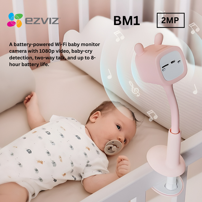 EZVIZ BM1 Baby Monitor Camera | 2MP Wi-Fi Baby Cam | Cry Detection | Two-Way Talk | Night Vision | Flexible Stand | Safe Baby Monitoring
