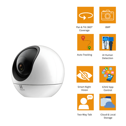 EZVIZ C6C 8MP Ultra HD PT Camera | 4K Pan & Tilt Wi-Fi Security Cam | Auto Tracking | AI Human Detection | Two-Way Talk | Smart Home Monitoring
