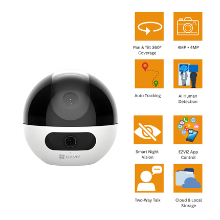 EZVIZ C7 Dual-Lens 4MP + 4MP Pan & Tilt Camera | Dual-View Monitoring | Auto Tracking | AI Human Detection | Two-Way Talk | Wi-Fi Security Camera