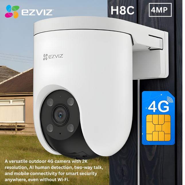 EZVIZ H8C 2K Pan & Tilt 4G Smart Home Camera | 3MP Outdoor Security | 360° Coverage | Night Vision | Motion Detection | Two-Way Audio | Weatherproof Design