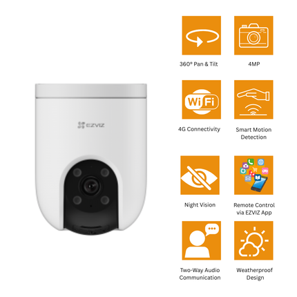 EZVIZ H8C 2K Pan & Tilt 4G Smart Home Camera | 3MP Outdoor Security | 360° Coverage | Night Vision | Motion Detection | Two-Way Audio | Weatherproof Design