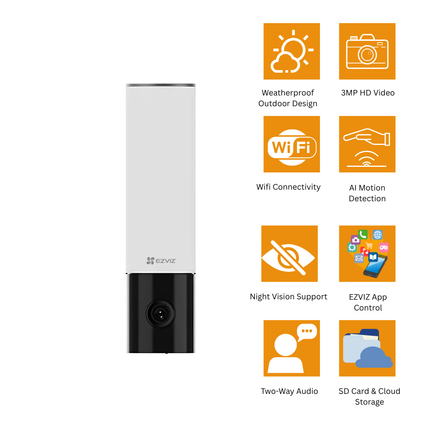 EZVIZ EL3 3MP Smart Wall-Mounted Security Camera | AI Motion Detection | Night Vision | Two-Way Talk | Weatherproof | Wi-Fi Outdoor Camera