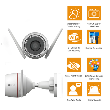 EZVIZ H3C 4MP 2K Smart Wi-Fi Home Camera | Outdoor Security | Night Vision | Human Detection | Two-Way Talk | Weatherproof