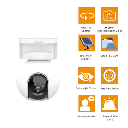 EZVIZ CB8 2K Wi-Fi Smart Camera | 3MP Outdoor PT Camera with Solar Support | Pan & Tilt | Color Night Vision | Two-Way Audio | Smart Motion Detection | 126m JD