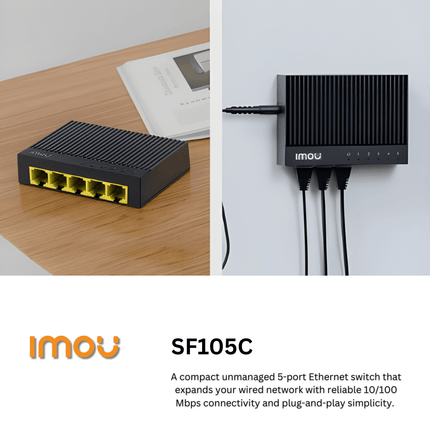 5 - Port Fast Ethernet Switch | 10/100Mbps Network Switch | Plug & Play | Stable Wired Netwo| SF108C IMOU