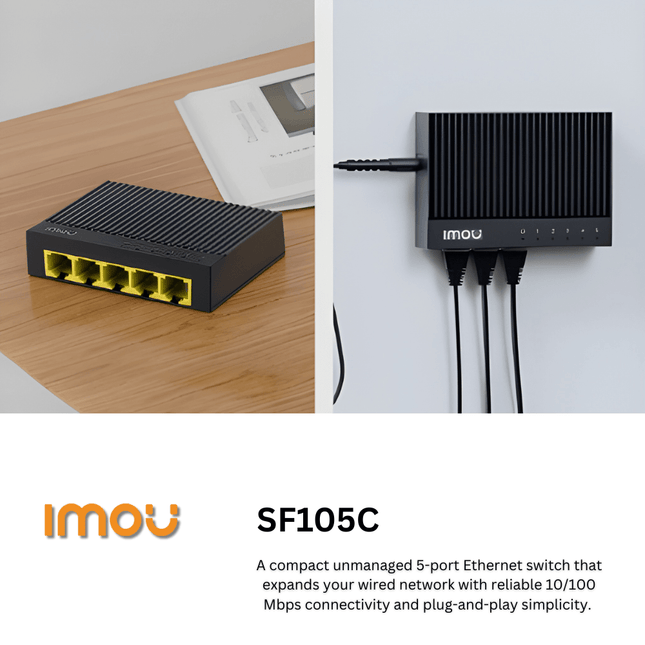 5 - Port Fast Ethernet Switch | 10/100Mbps Network Switch | Plug & Play | Stable Wired Netwo| SF108C IMOU