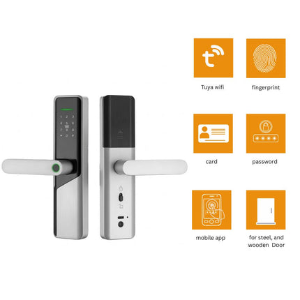 Tuya Wi-Fi Smart Biometric Fingerprint Door Lock with Keypad & App Control – Silver