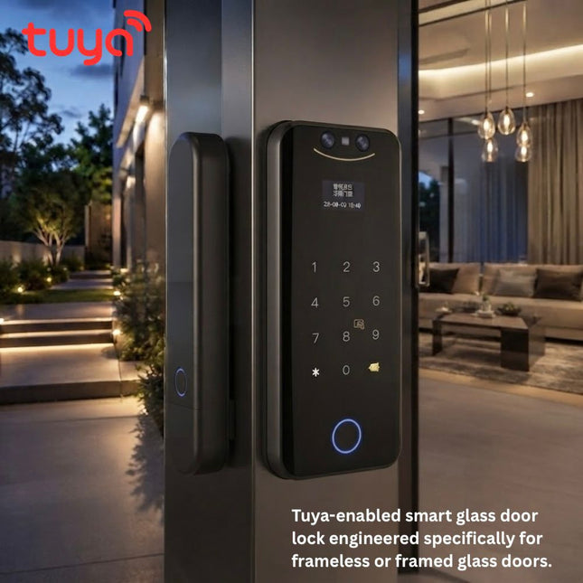 Tuya Wi-Fi Smart Glass Door Lock with Face Recognition, Fingerprint & App Control