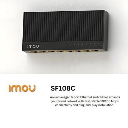 8 - Port Fast Ethernet Switch | 10/100Mbps Network Switch | Plug & Play | Stable Wired Netwo| SF108C IMOU