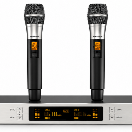 Hikvision Professional Dual Wireless Handheld Microphone System with UHF Receiver – DS-QAPMKHC2-2U