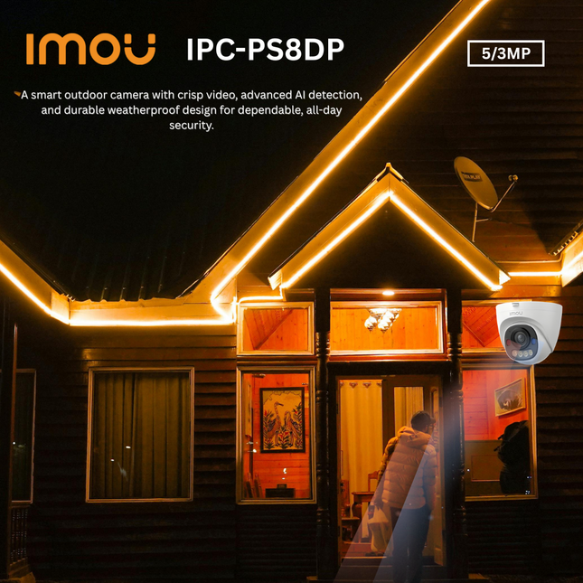 IPC-PS8DP Series IMOU 3/5MP PoE Outdoor Bullet Security Camera | High-Resolution Video | AI Motion Detection | Night Vision | Weatherproof IP66 | Smart Home Monitoring