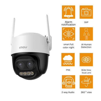 IMOU IPC-S7DP-5M0WEZ Cruiser Z 5MP PT Zoom Lens Wi-Fi Camera | Outdoor Smart Security | Pan-Tilt | Night Vision | Motion Detection