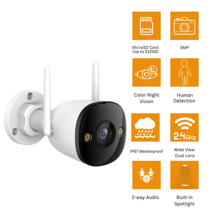 IMOU Bullet 2E 5MP Outdoor Wi-Fi Camera | Smart Home Security | Night Vision | Motion Detection | Two-Way Audio