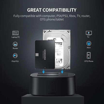 محطة إرساء يوجرين USB 3.0 إلى SATA ثنائية الفتحات للأقراص الصلبة ونسخ الأقراص | CM198 | 50857