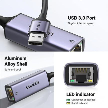 محول شبكة يوجرين USB 3.0 إلى RJ45 Gigabit Ethernet بهيكل ألومنيوم | CM209 | 50922