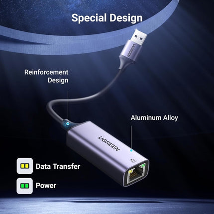 محول شبكة يوجرين USB 3.0 إلى RJ45 Gigabit Ethernet بهيكل ألومنيوم | CM209 | 50922