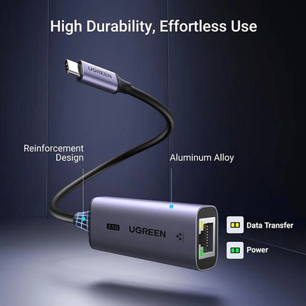 UGREEN 2.5 Gbps Type-C to RJ45 3.1 Gen Ethernet Aluminum Adapter | CM648 | 25052