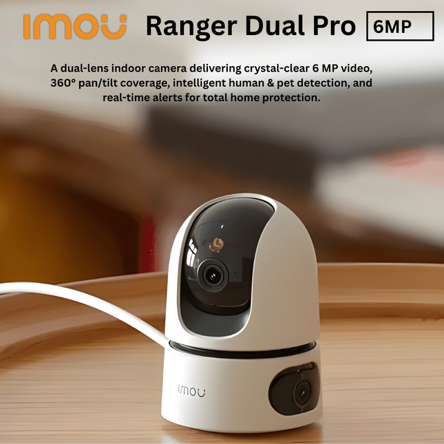 IMOU IPC-S20EP-6M0S Dual-Lens Indoor Security Camera Ranger Dual Pro| 6MP Ultra HD | 360° Pan & Tilt | Dual Lens Wide + Tele | Night Vision | Human Detection | Two-Way Audio | Wi-Fi | IMOU Life App