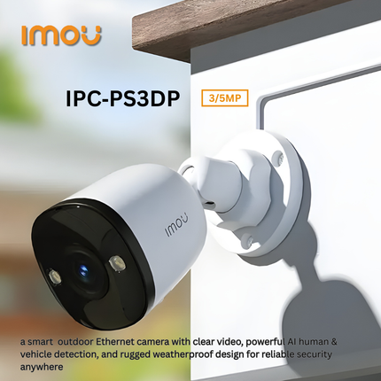 IPC‑PS3DP Series 5MP / 3MP H.265 PoE Bullet Security Camera | Indoor & Outdoor Surveillance | High-Resolution Imaging | Night Vision | Motion Detection | Weatherproof IP66 | Smart Home Compatible